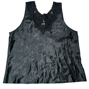 Vintage Black Satin Tank Top Blouse Size XL RN15411 "Movie Star"